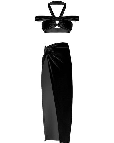 Cliché Reborn Halter Neck Bandeau And High Slit Skirt Set - Black