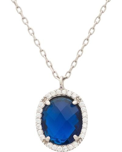LÁTELITA London Beatrice Oval Gemstone Pendant Necklace Silver Sapphire Hydro - Blue