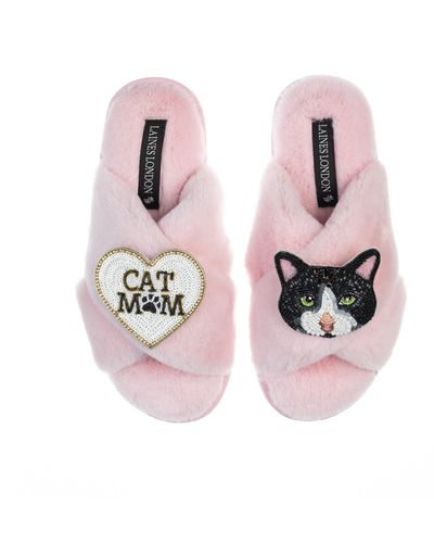 Laines London Classic Laines Slippers With Cat Mum/mom & Oreo Cat Brooches - Pink