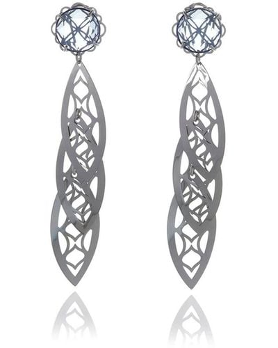 Georgina Jewelry Silver Blue Topaz Signature Crystal Three Leaf Earrings - Multicolour