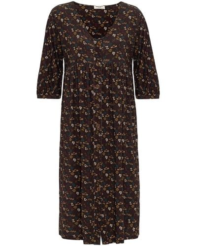 anou anou Zodiac Sign Patterned Relaxed Dress With Front Button Detail - Black