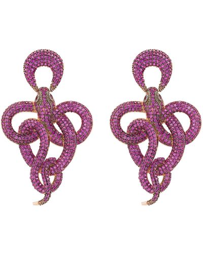 LÁTELITA London Viper Snake Drop Earrings Rosegold Ruby - Purple