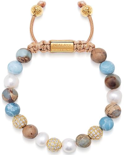 Nialaya Beaded Bracelet With Pearl, Larimar, Opal And Gold - Multicolor