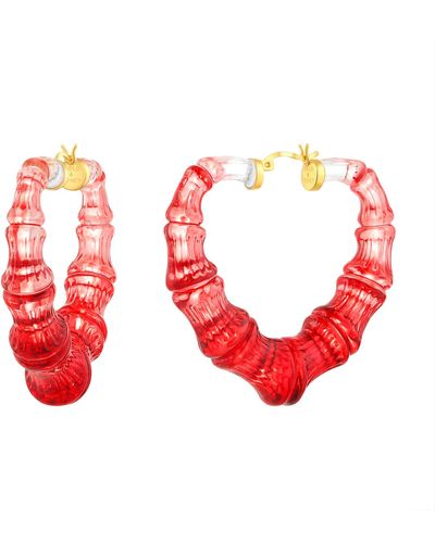 Gold & Honey Red Heart Bamboo Hoop Earrings