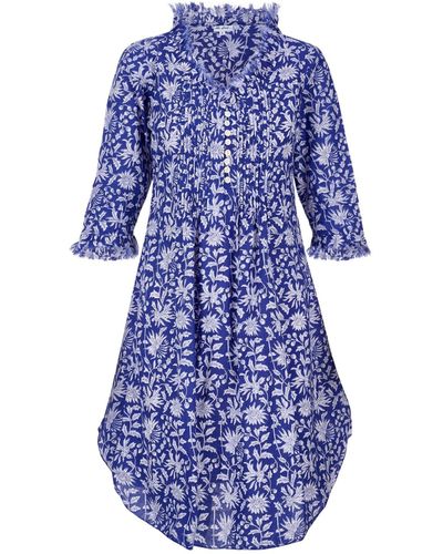 At Last Annabel Cotton Tunic In With White Flower - Blue