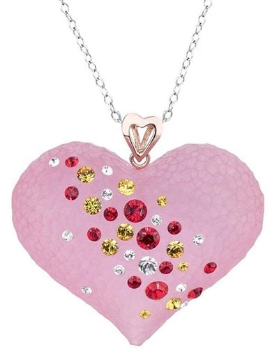 Gold & Honey Pink Lucite Heart Pendant With Swarovski Crystals