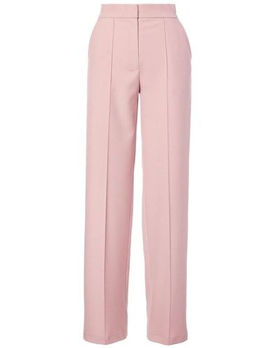 BLUZAT Pastel Pink Straight-cut Pants With Stripe Detail