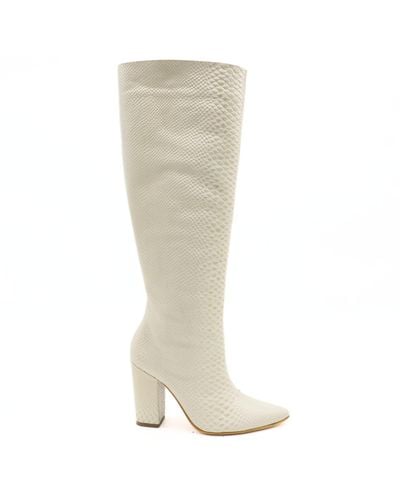 Stivali New York Louve Knee High Boots In Croc Embossed Leather - Natural