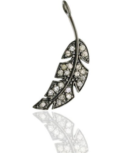 Artisan 925 Sterling Silver In Pave Diamond Feather Shape Pendant - White