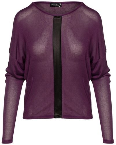 Conquista Mauve Batwing Top With Faux Leather Detail - Purple