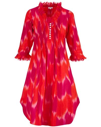 At Last Annabel Cotton Tunic In Pink & Orange Clash - Red