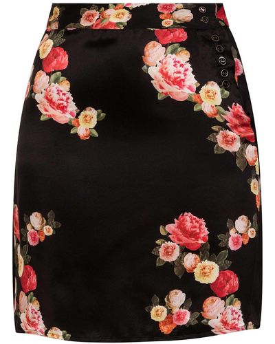 Sophie Cameron Davies Peony Silk Mini Skirt - Black