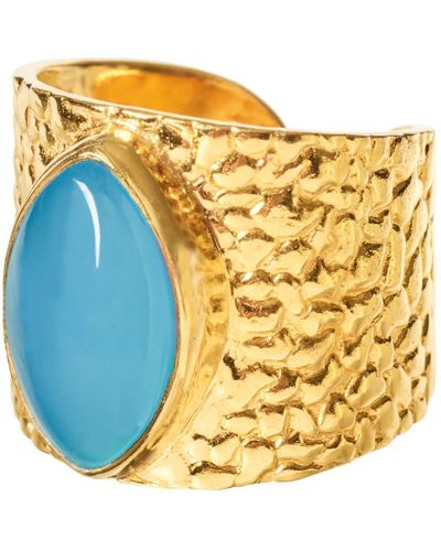 YAA YAA LONDON Juicy Blue Gemstone Gold Adjustable Ring - Metallic