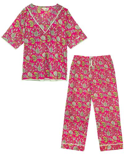 Inara Indian Cotton Floral Printed Pajamas - Pink
