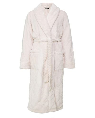 Pretty You London Quilted Velour Robe In Powder Puff - White