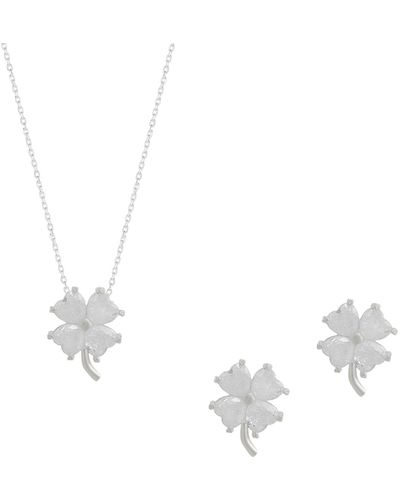 Spero London Four Leaf Clover Sterling Silver Necklace & Earring Set - White