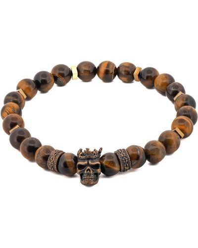 Ebru Jewelry King Skull Tiger's Eye Stone Beaded Bracelet - Brown