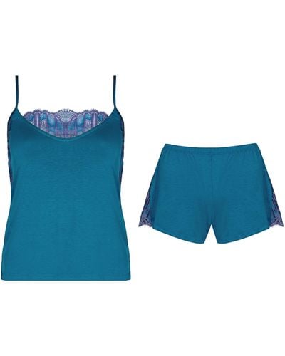 Oh!Zuza Pajamas Set Of Camisole And Shorts With Two-color Lace - Blue
