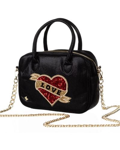 Laines London Couture Metallic Bag With Embellished Red Love Heart - Black