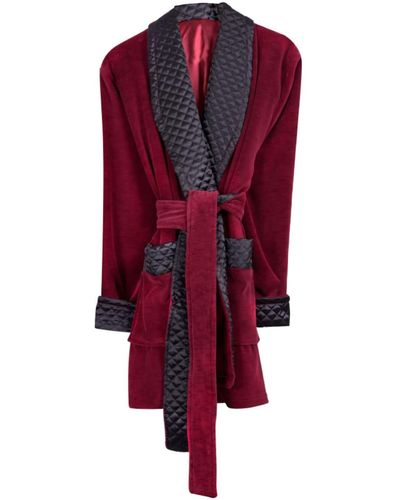 Bown of London Belgravia Luxury Cotton Short Velvet Smoking Jacket In Burgundy - Red