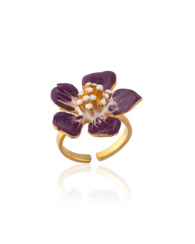 Milou Jewelry Purple Cherry Blossom Flower Adjustable Ring - Multicolour