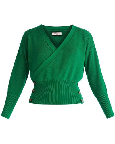 Paisie Button Knitted Wrap Top In - Green