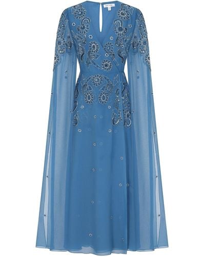 Frock and Frill Laelia Embellished Maxi Dress With Cape Sleeves - Blue