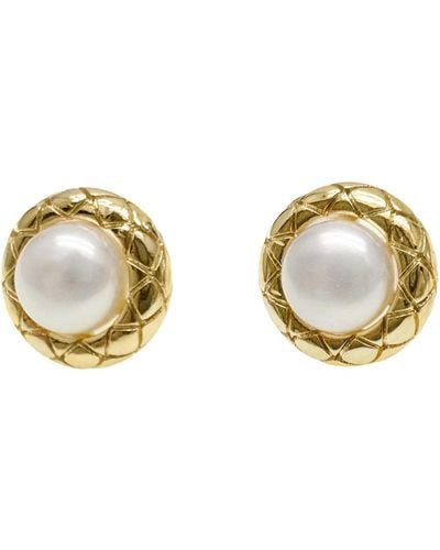 Farra Minimalist Round Freshwater Pearls Stud Earrings - Metallic
