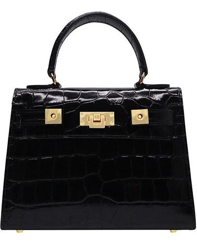 Lalage Beaumont Maya Midi Orinoco Print Calf Leather Handbag - Black