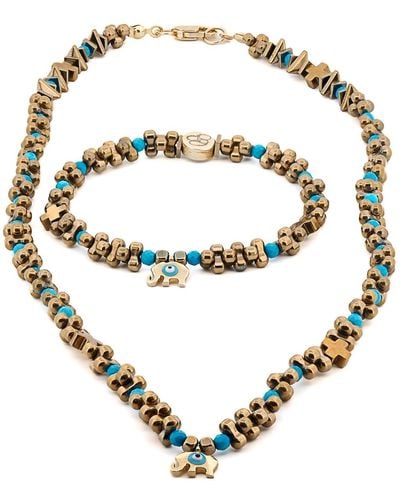 Ebru Jewelry Eye Of The Elephant Gold Necklace & Bracelet Set - Metallic