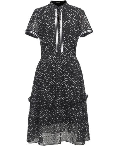 Smart and Joy Polka Dots Fit & Flare Chiffon Dress - Black