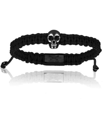 Double Bone Bracelets Pvd Skull With Polyester Bracelet - Black