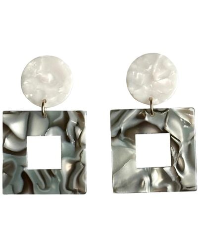CLOSET REHAB Small Open Square Drop Earrings In Abalone - Green