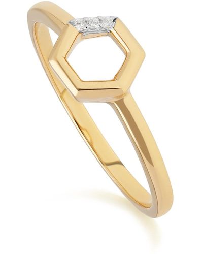 Gemondo Diamond Hexagon Open Ring In Yellow - Metallic