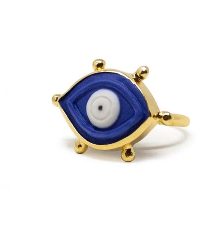Vintouch Italy Evil Eye Gold-plated Stacking Ring - Blue