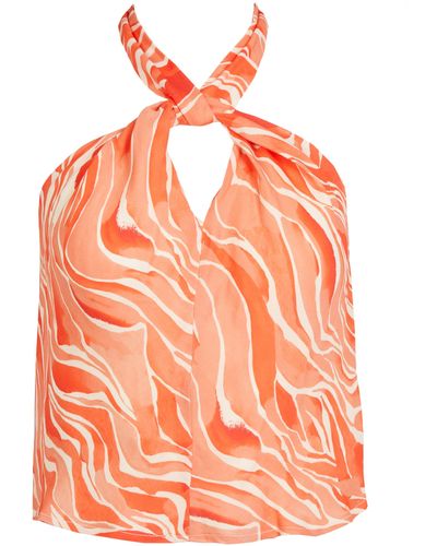 Lavaand The Alice Halter Scarf Tie Cami Top In Orange Waves