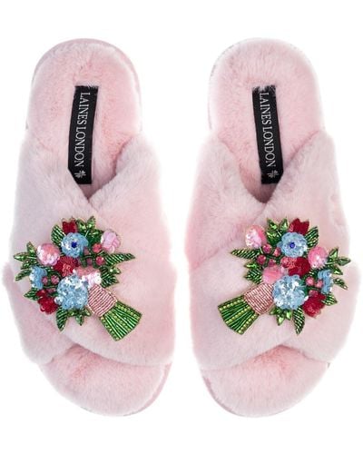 Laines London Classic Laines Slippers With Double Floral Bouquet Brooches - Pink