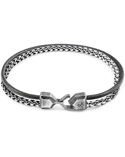 Anchor and Crew Shadow Bowspirit Mast Silver & Round Leather Bracelet - Gray