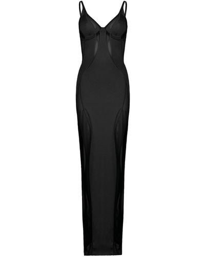 OW Collection Swirl Maxi Dress With Mesh Details - Black