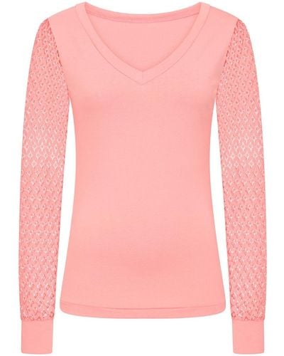 Sophie Cameron Davies Coral V-neck Jersey Lace Sleeve Top - Pink