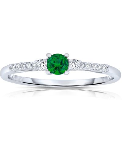 Genevive Jewelry Sterling Silver Emerald Cubic Zirconia Engagement Ring - Green