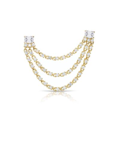 770 Fine Jewelry Double Baguette Stud Statement Diamond Drop Link Earrings - Metallic