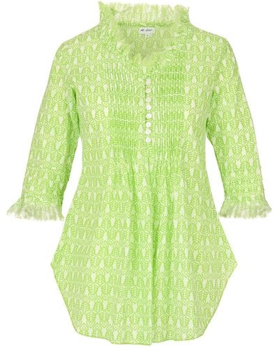 At Last Sophie Cotton Shirt In Fresh Lime & White - Green