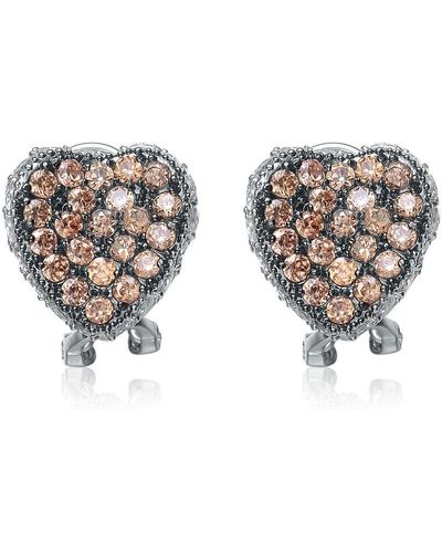 Genevive Jewelry Sterling Silver Pink Cubic Zirconia Pave Heart Earrings - Multicolour