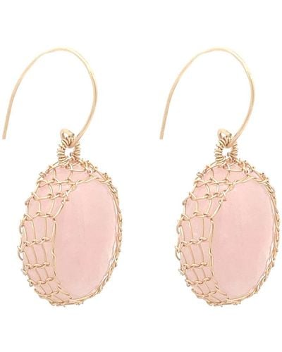 Gosia Orlowska "nati" Rose Quartz Big Net Oval Earrings - Pink