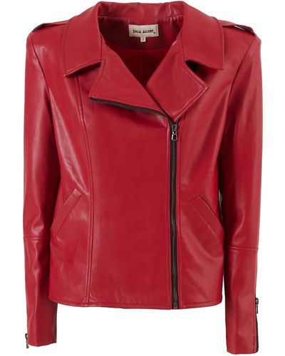 Julia Allert Faux Leather Jacket With Shoulder Pads - Red