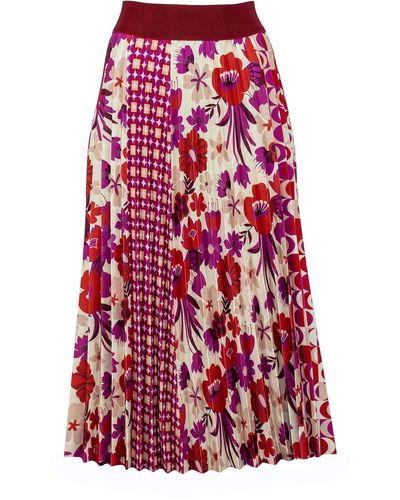 Lalipop Design Half Circle Pleated Midi Skirt With Floral & Geometric Print - Red