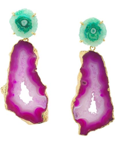 YAA YAA LONDON Purple Green Gemstone 'summer Love' Gold Statement Earrings - Multicolor
