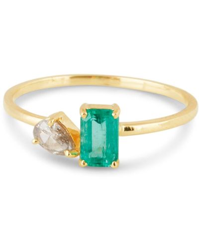 Trésor Emerald Rectangle And Diamond Pear Shape Ring In 18k Gold - White