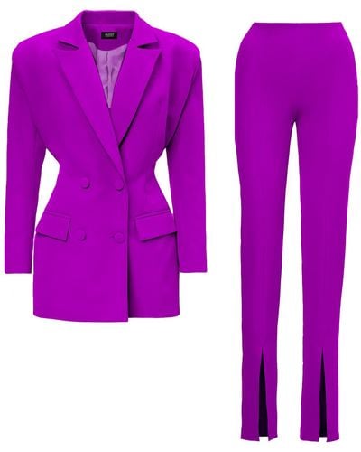BLUZAT Purple Suit With Tailored Hourglass Blazer And Slim Fit Pants